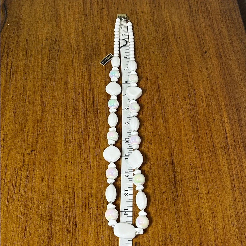 Vintage 1950-60s Genuine Lucite White Aurora Borealis Iridescent Beaded Necklace
